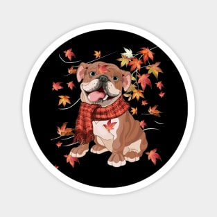 Maple Dog Leaf Fall Hello Autumn Funny Bulldog Lover Magnet